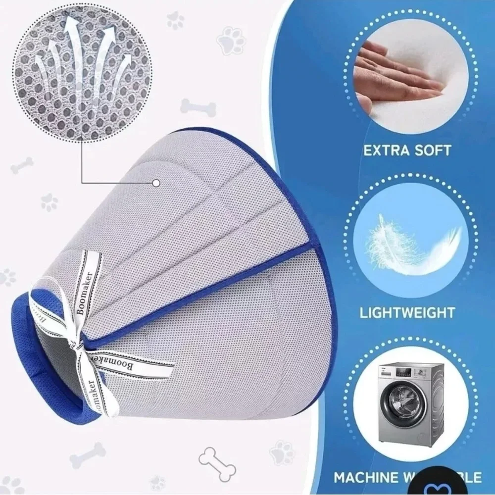 NWT Boomaker Extra Soft Dog Cone After Surgery Blue Elizabethan Collar, Small